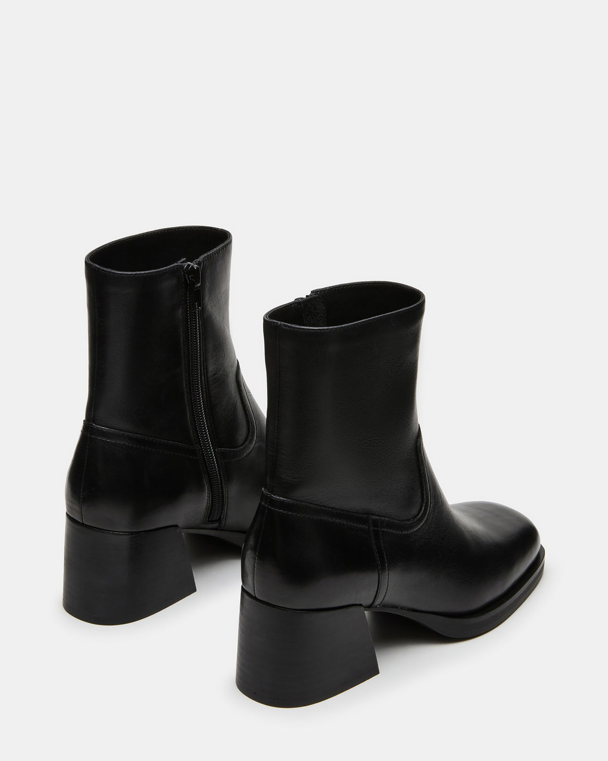 LATCHES Black Leather Square-Toe Block Heel Women's Ankle Boot