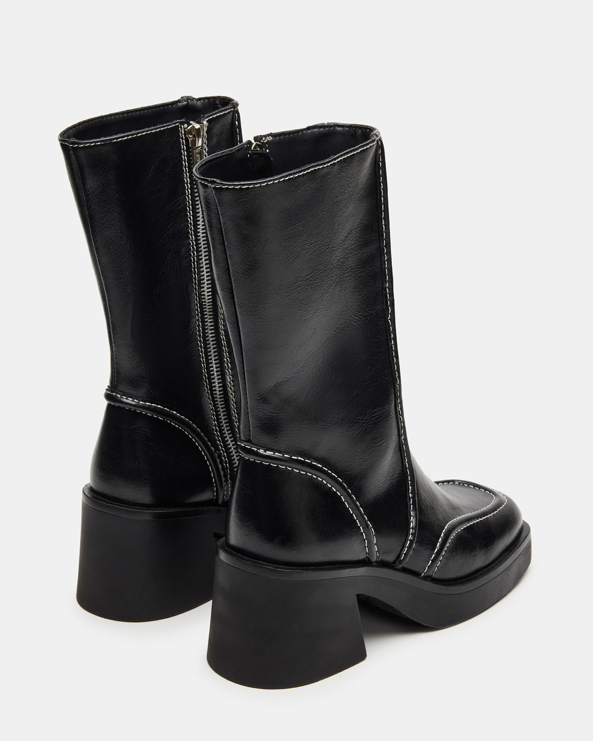 ALTER Black Patent Square-Toe Platform Block Heel Women's Ankle Boot