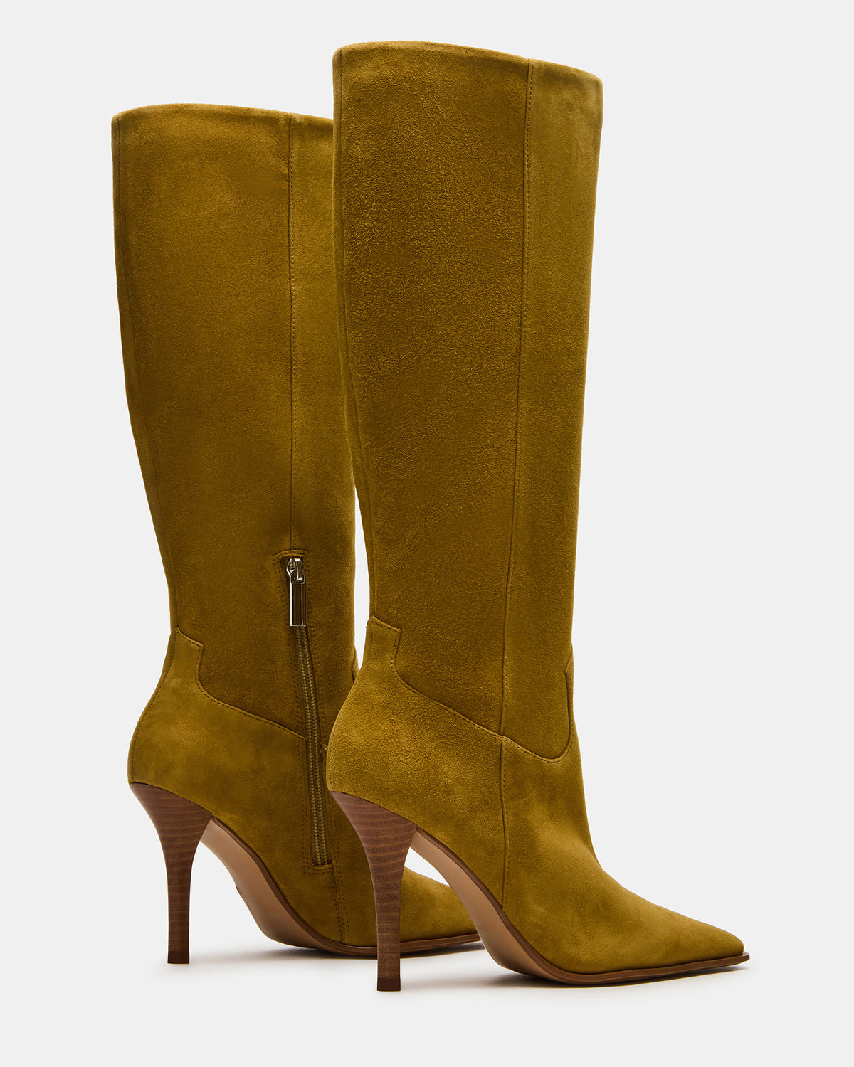 WESCOT Olive Suede Square-Toe Knee-High Heeled Women's Boot