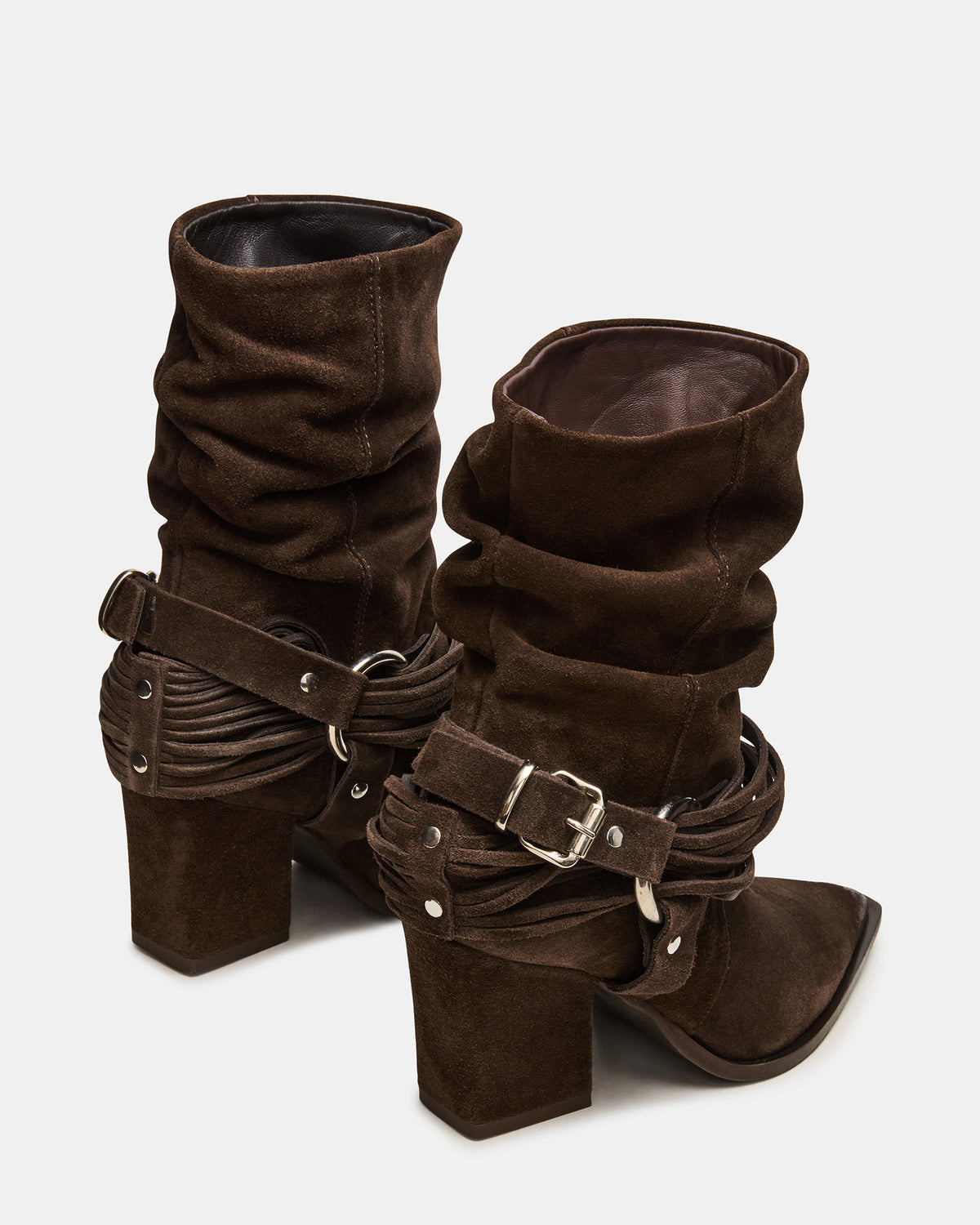LAUPER Dark Taupe Suede Pointed-Toe Heeled Buckle Women's Ankle Boot