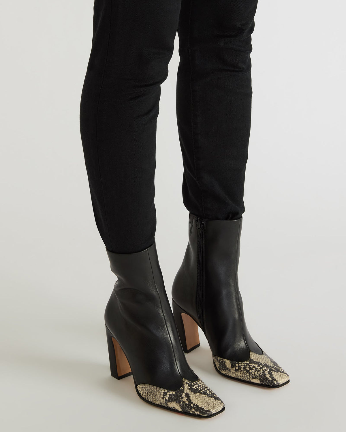 LYLE Grey Leather Square-Toe Heeled Women's Ankle Boot