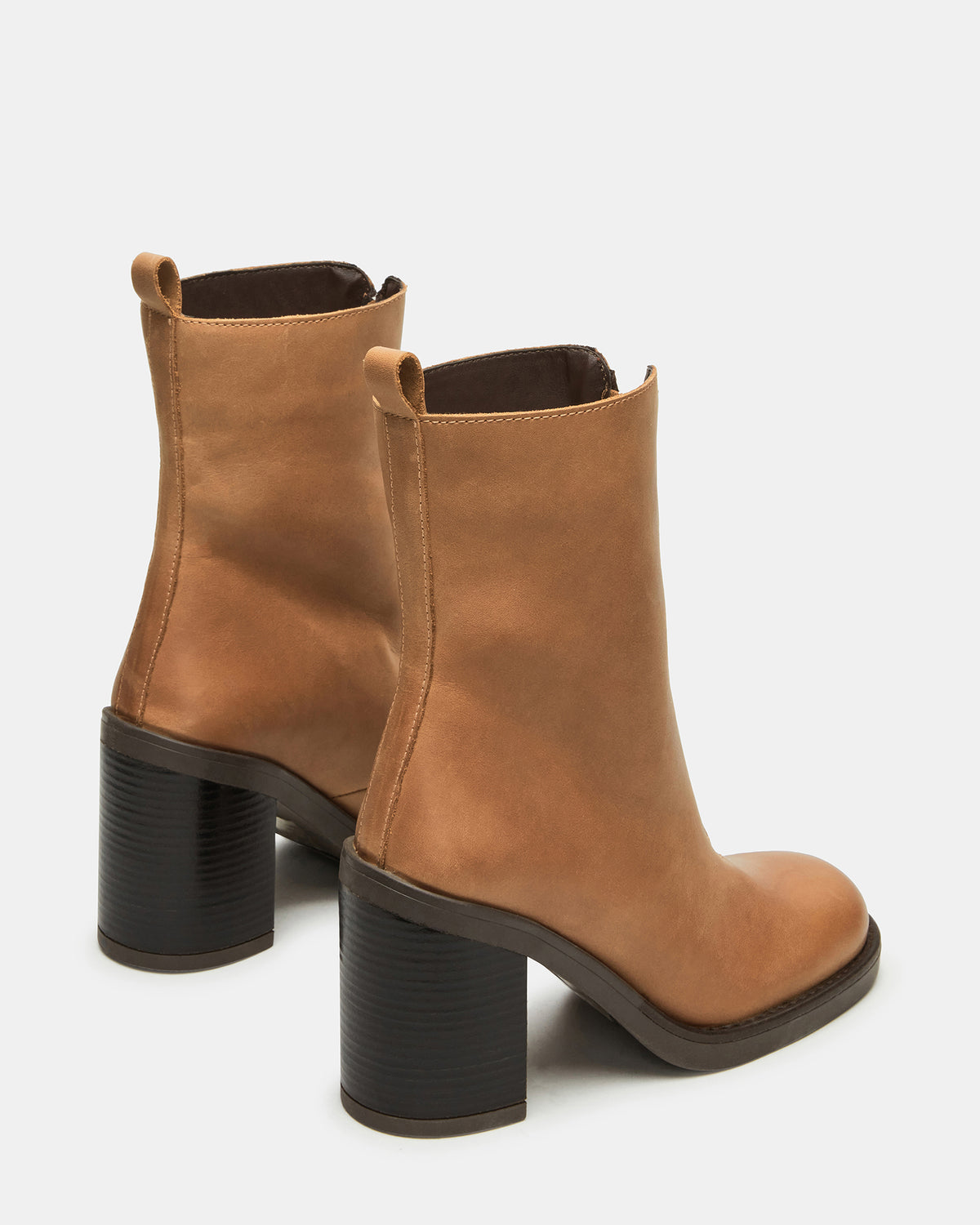 DECLAN Cognac Leather Block Heeled Ankle Boot | Women's Booties