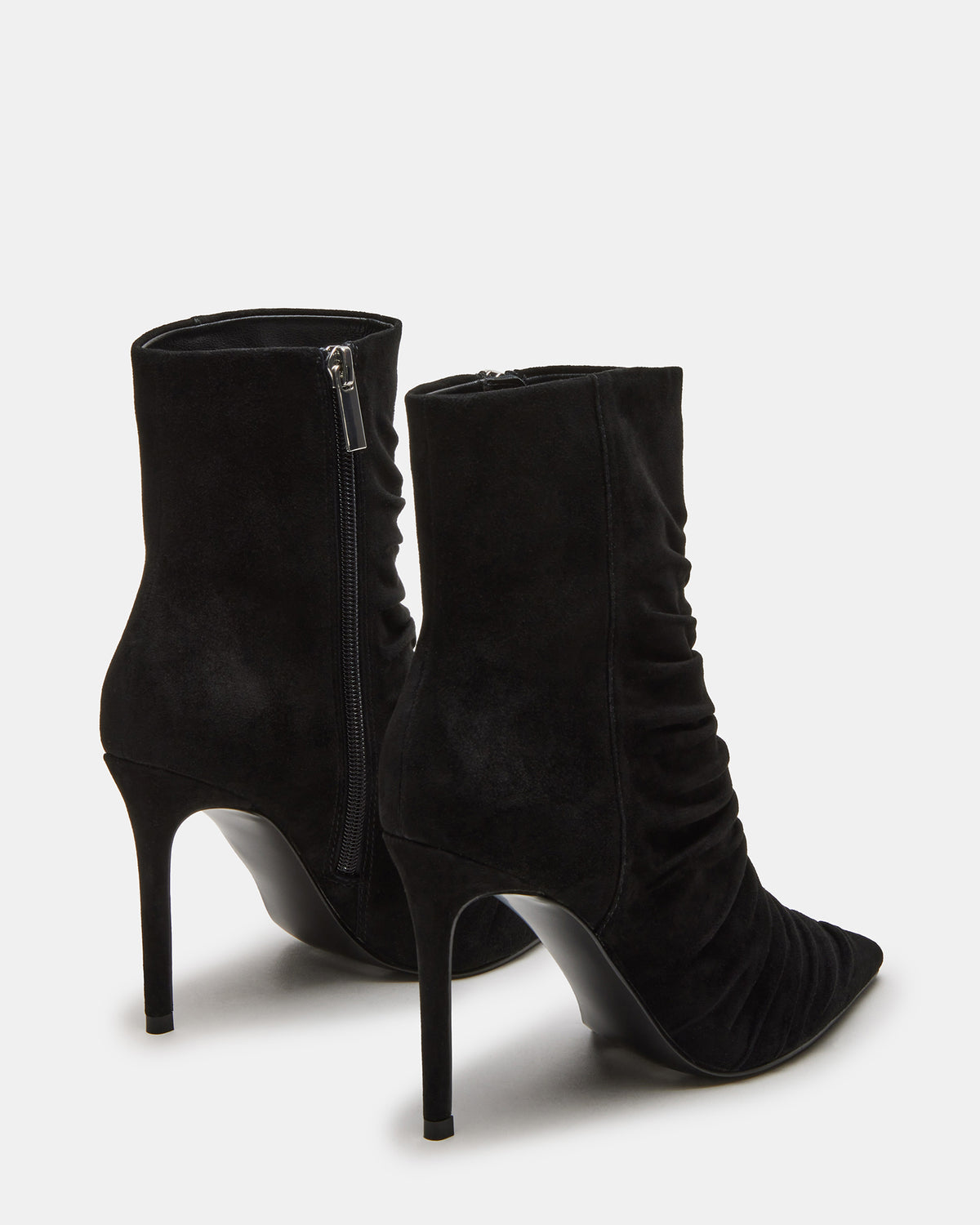 TEASE Black Suede Ruched Pointed Toe Ankle Boot | Women's Booties