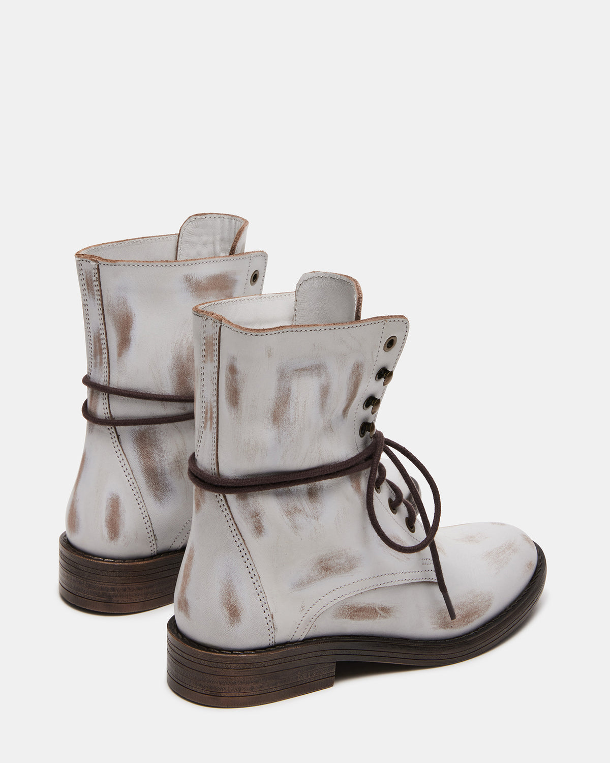 DEVIE White Leather Lace-Up Combat Bootie | Women's Booties Steve Madden WHITE LEATHER