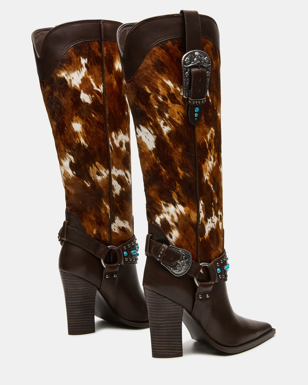KOLT-H Brown Multi Pointed-Toe Knee-High Western Block Heel Women's Boot