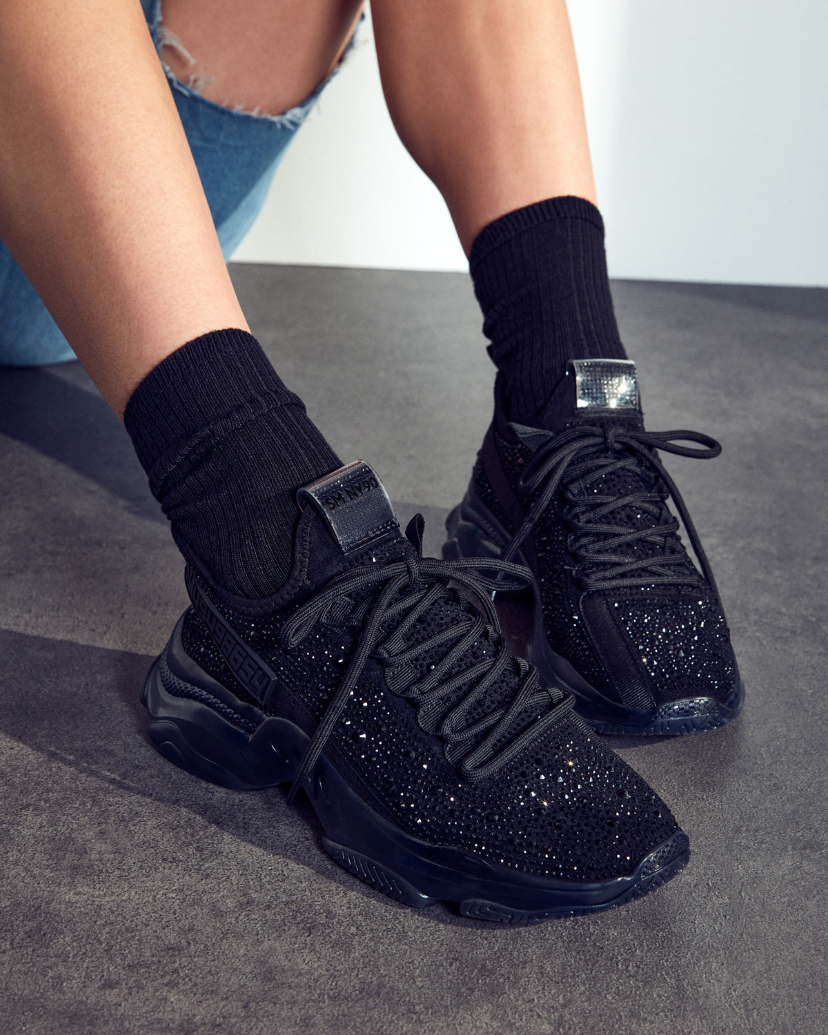 MAXIMA Black Rhinestones Women's Sneakers