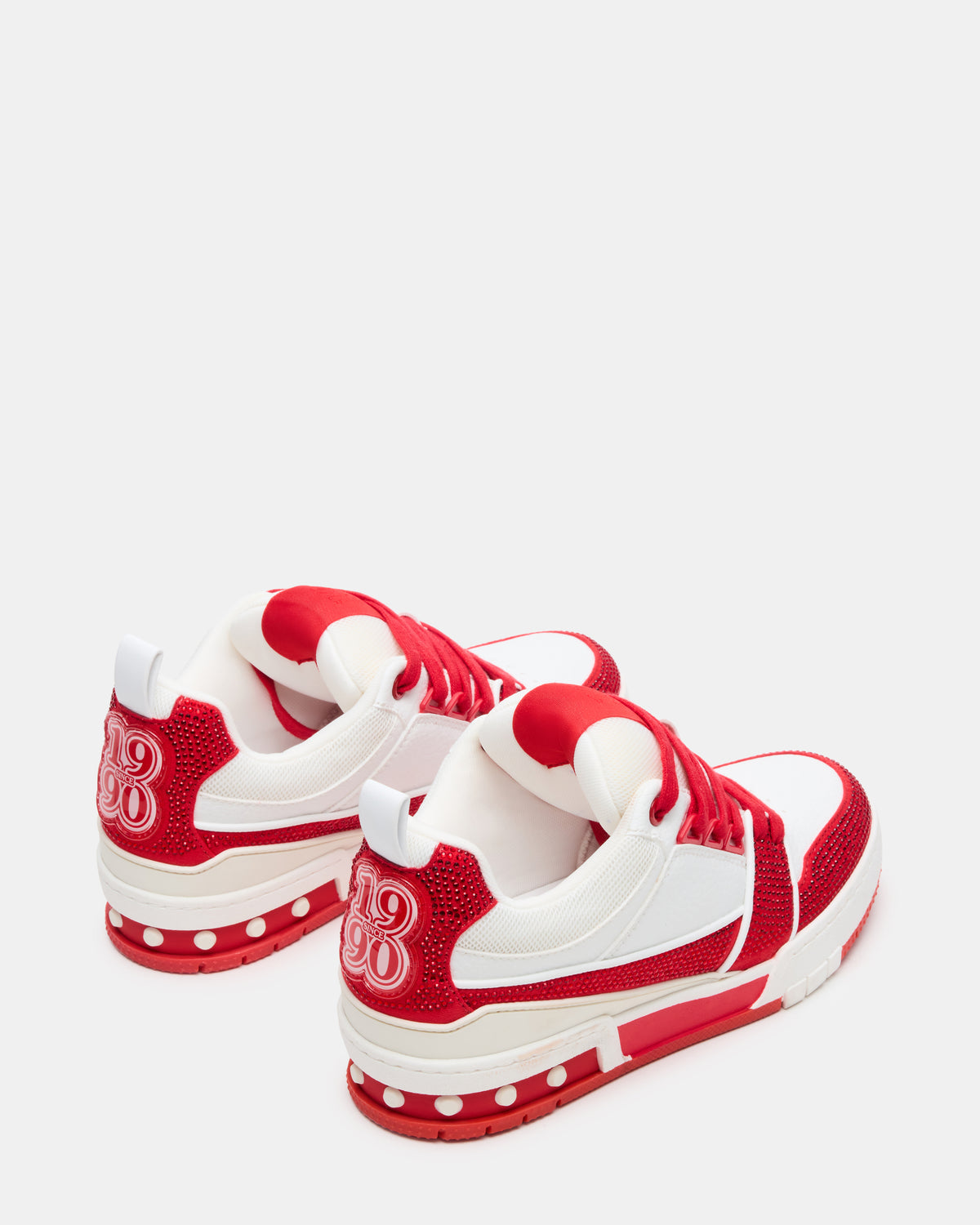 SKATER Red/White Rhinestones Low-Top Lace-Up Women's Sneaker