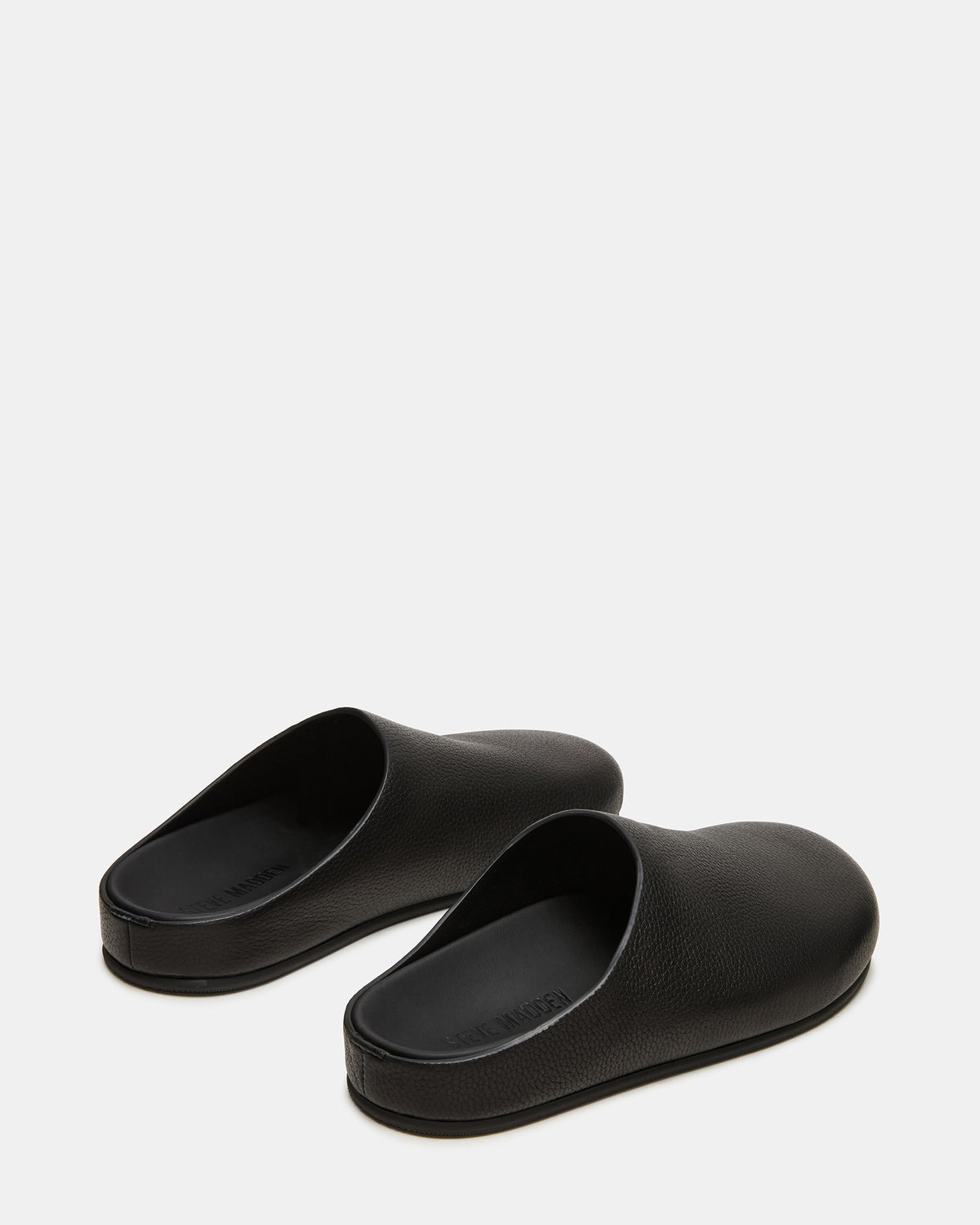 FERN Black Leather Mule Slip-On Round-Toe Women's Flat