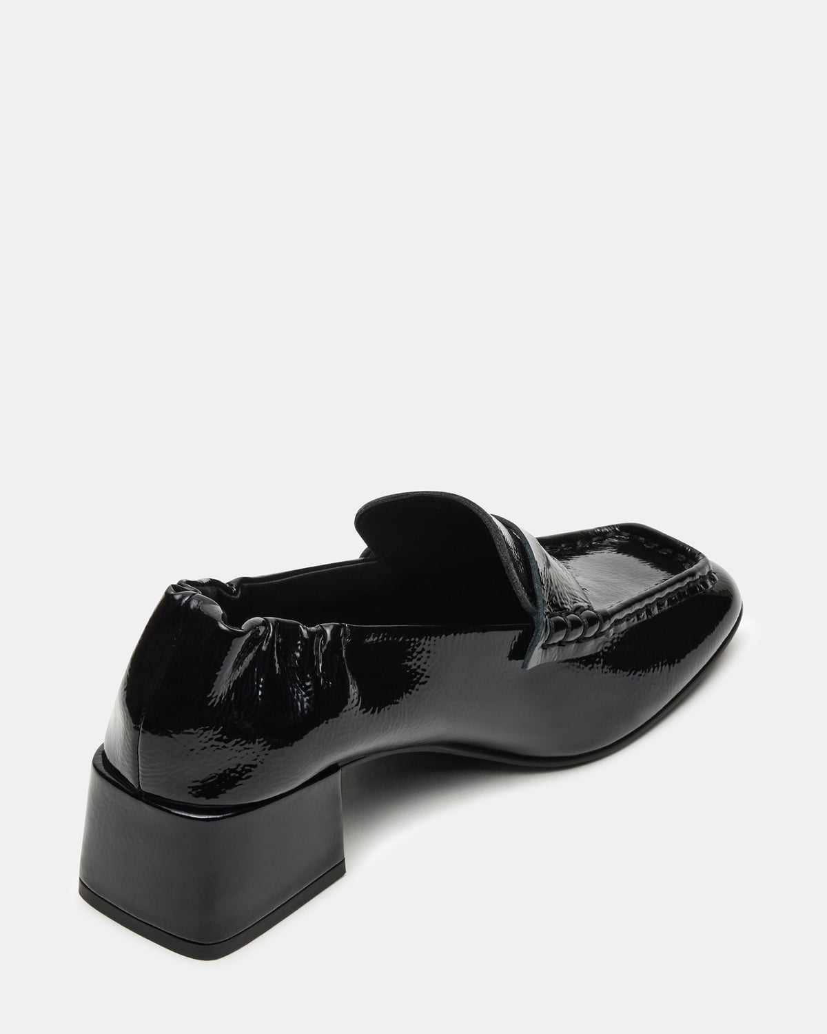 ESTEE Black Crinkle Patent Square-Toe Heeled Women's Loafer