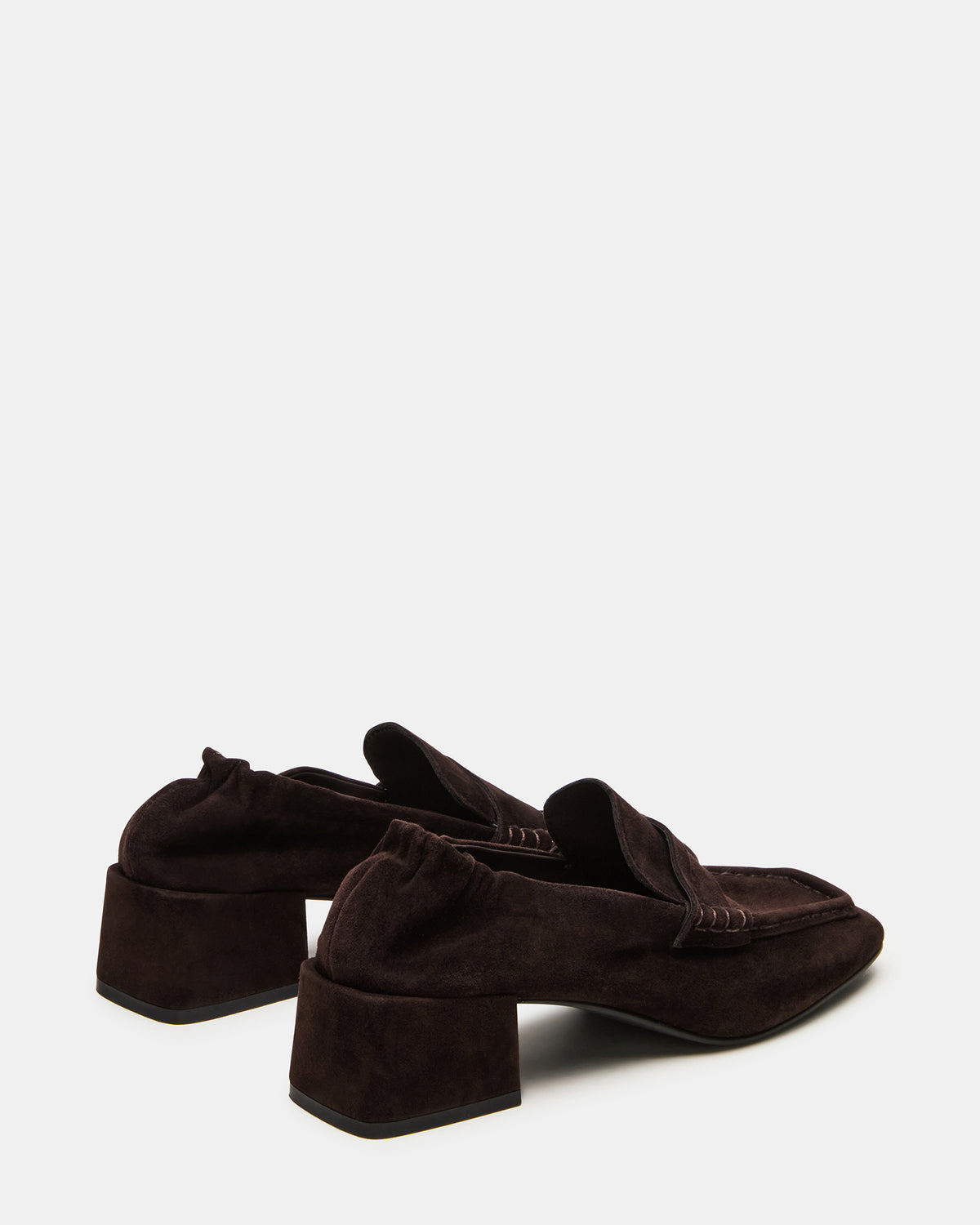 ESTEE Brown Suede Square-Toe Heeled Women's Loafer