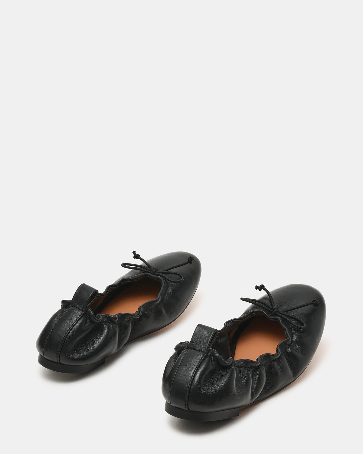 LANTI Black Leather Bow Round-Toe Women's Flat