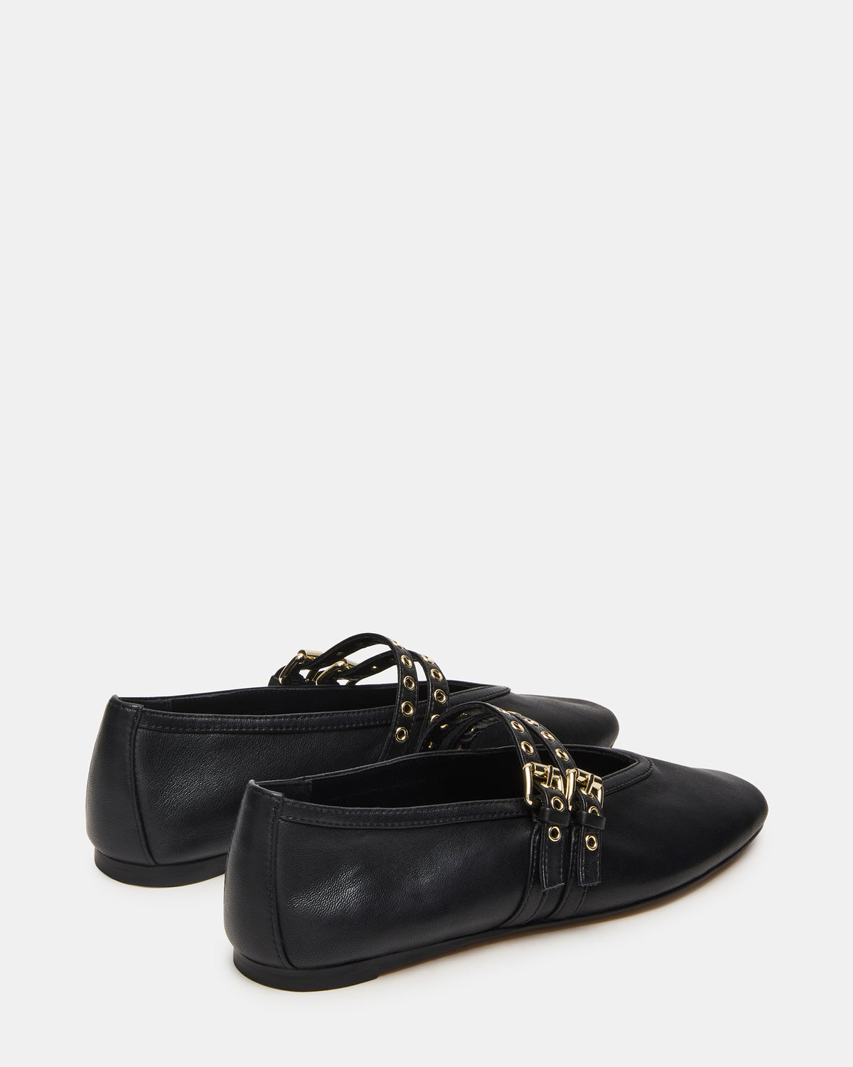 LYDIA Black Leather Square-Toe Mary Jane Ballet Women's Flat