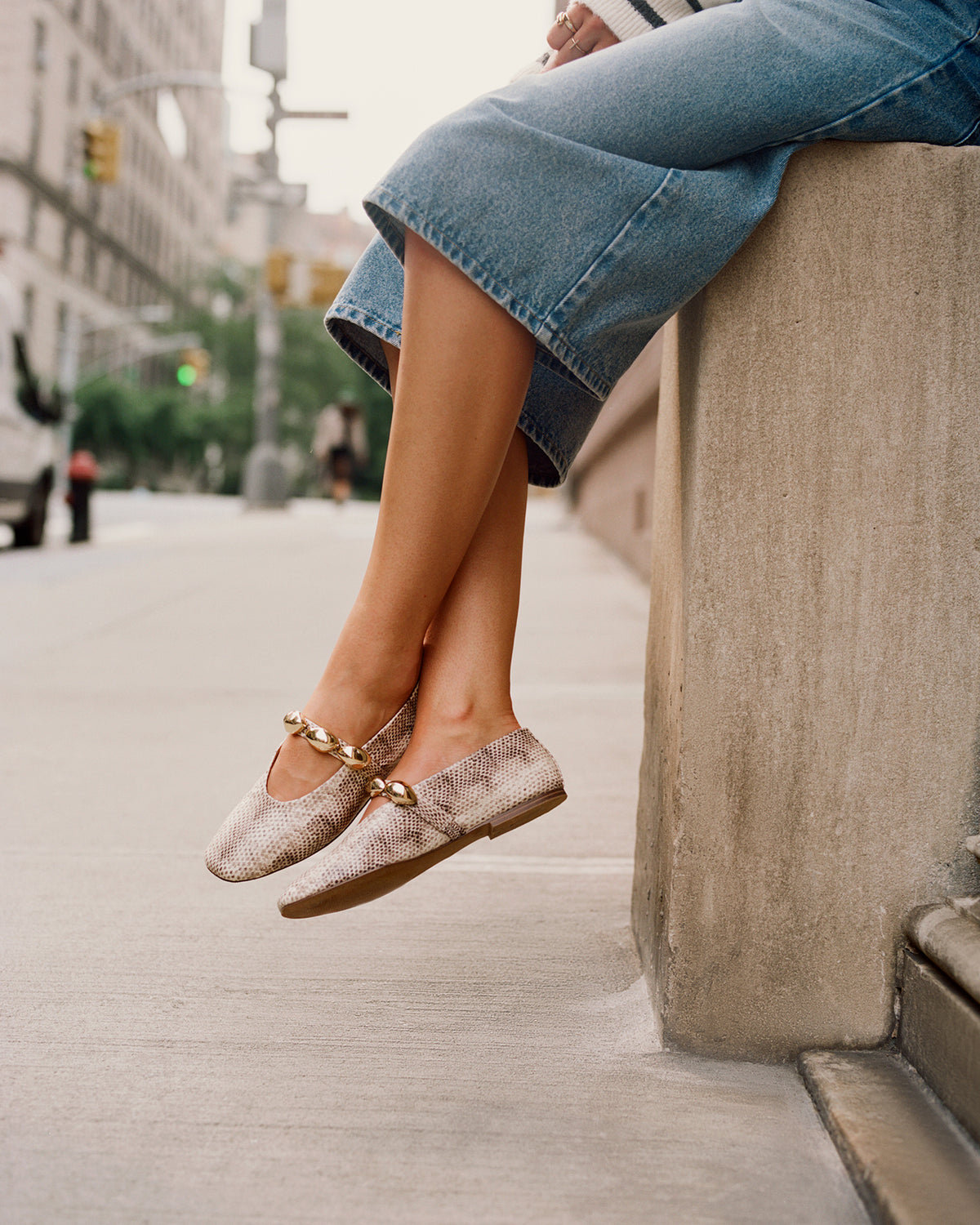 POPPIN Natural Snake Mary Jane Ballet Women's Flat