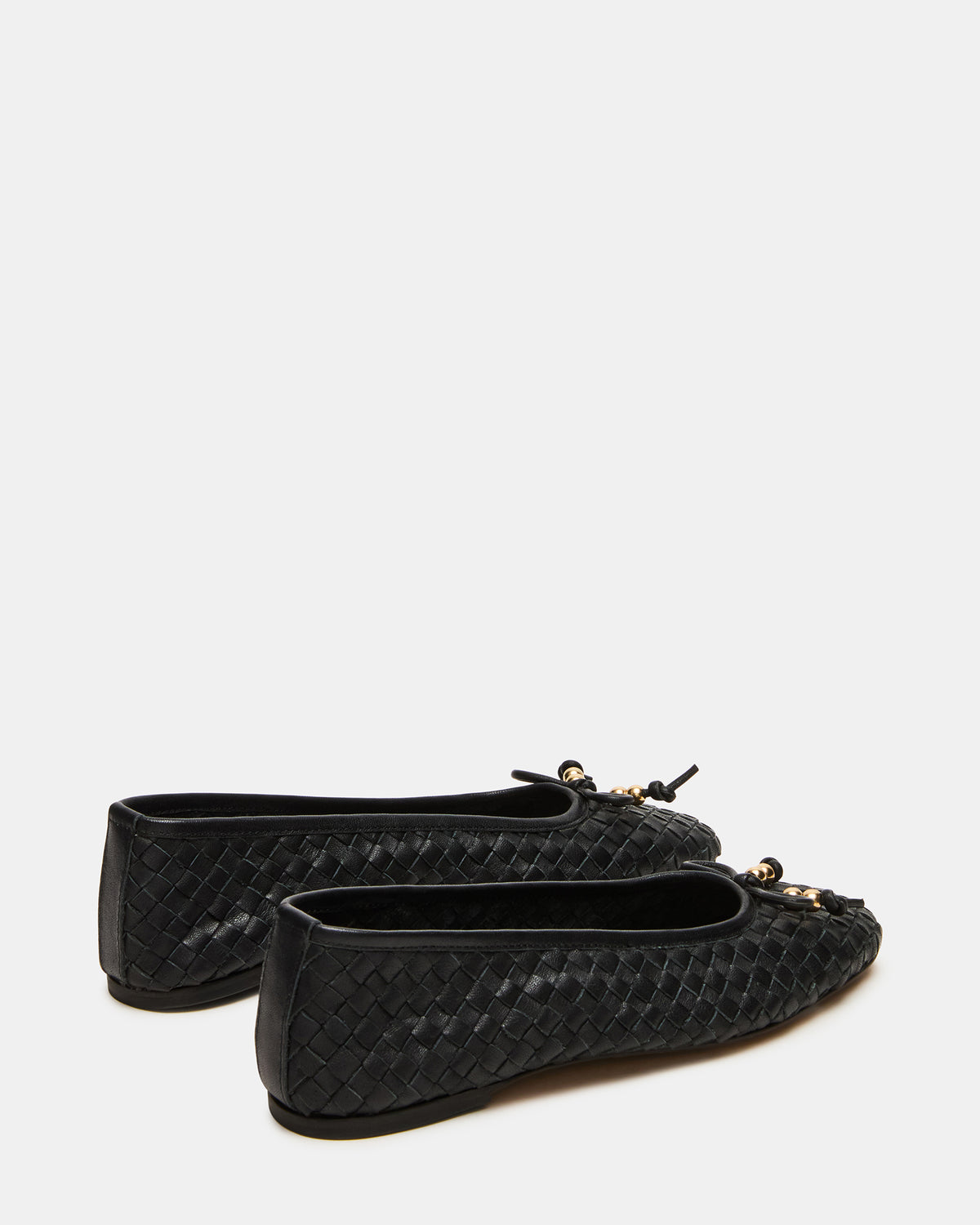 DIVY Black Leather Woven Bow Ballet Round-Toe Women's Flat