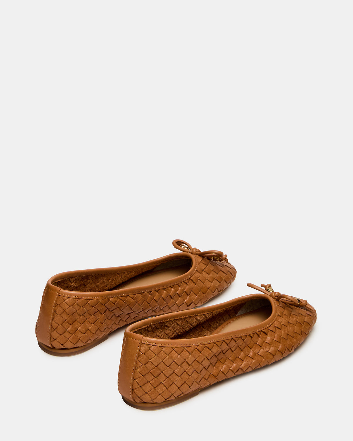 DIVY Cognac Leather Woven Bow Ballet Round-Toe Women's Flat