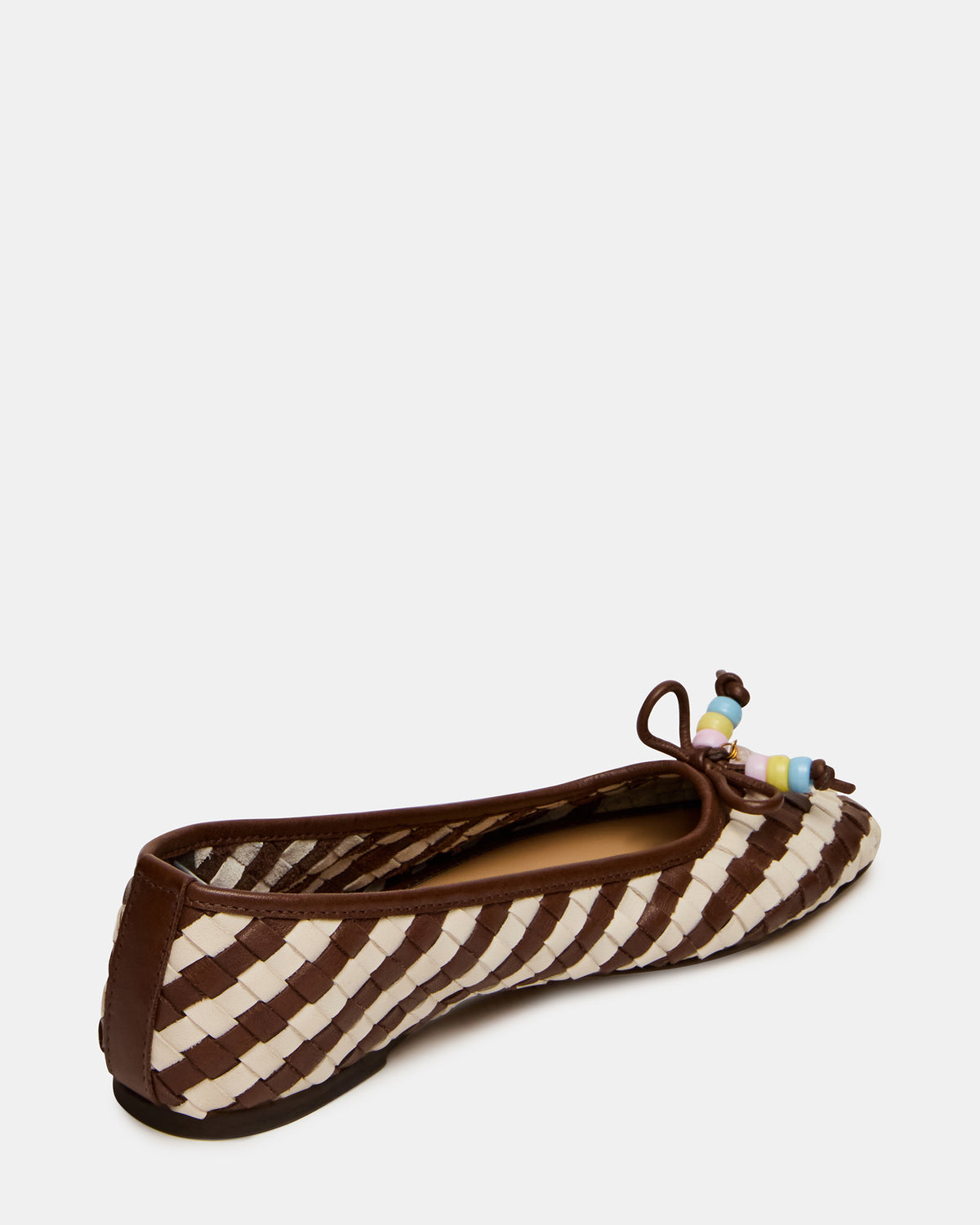 DIVY White/Brown Leather Woven Bow Ballet Round-Toe Women's Flat