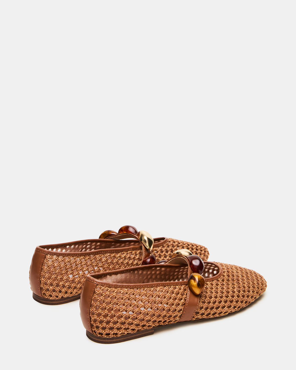 POPPIN Brown Raffia Mary Jane Ballet Women's Flat