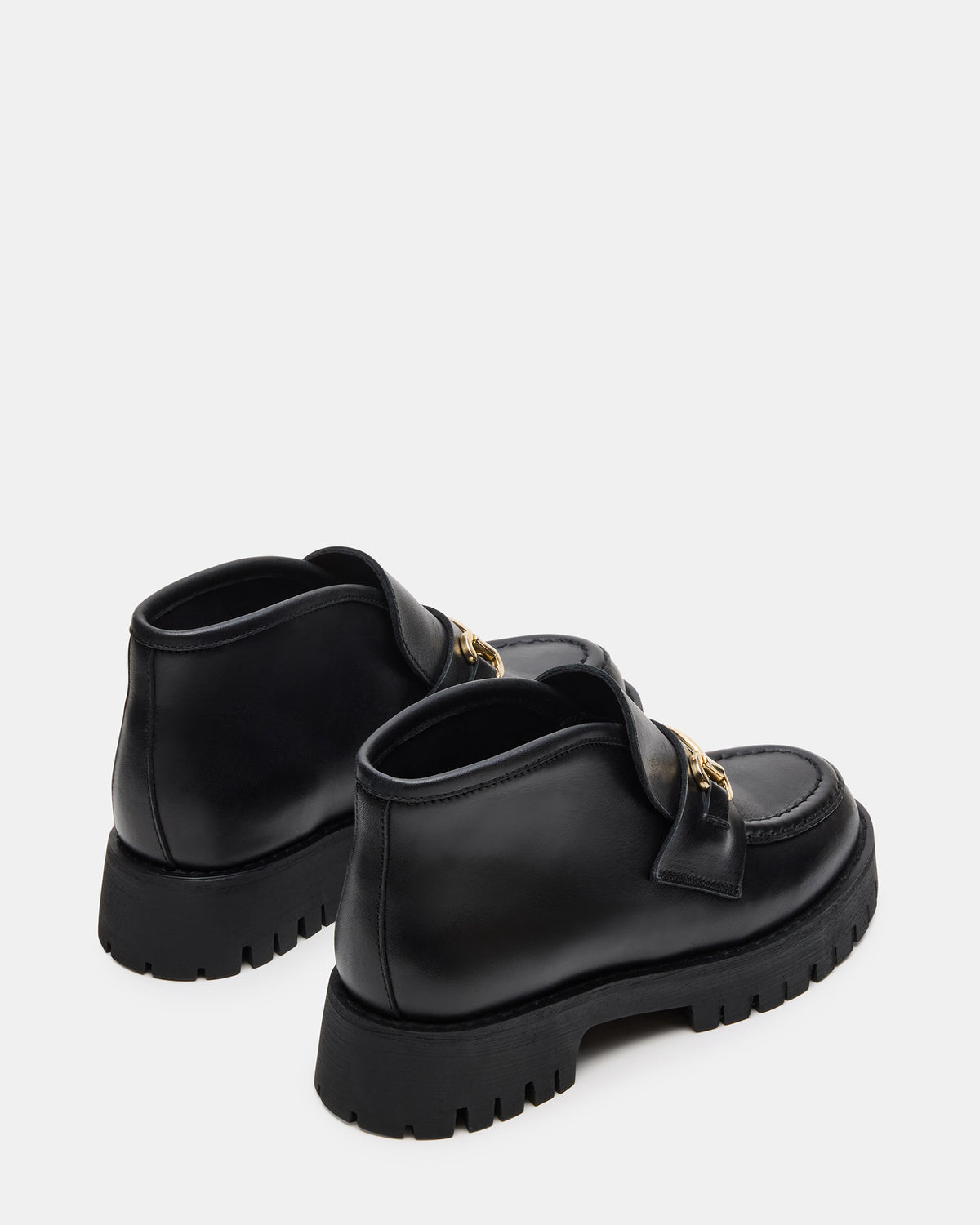 LEON Black Leather Platform Lug Sole Women's Loafer