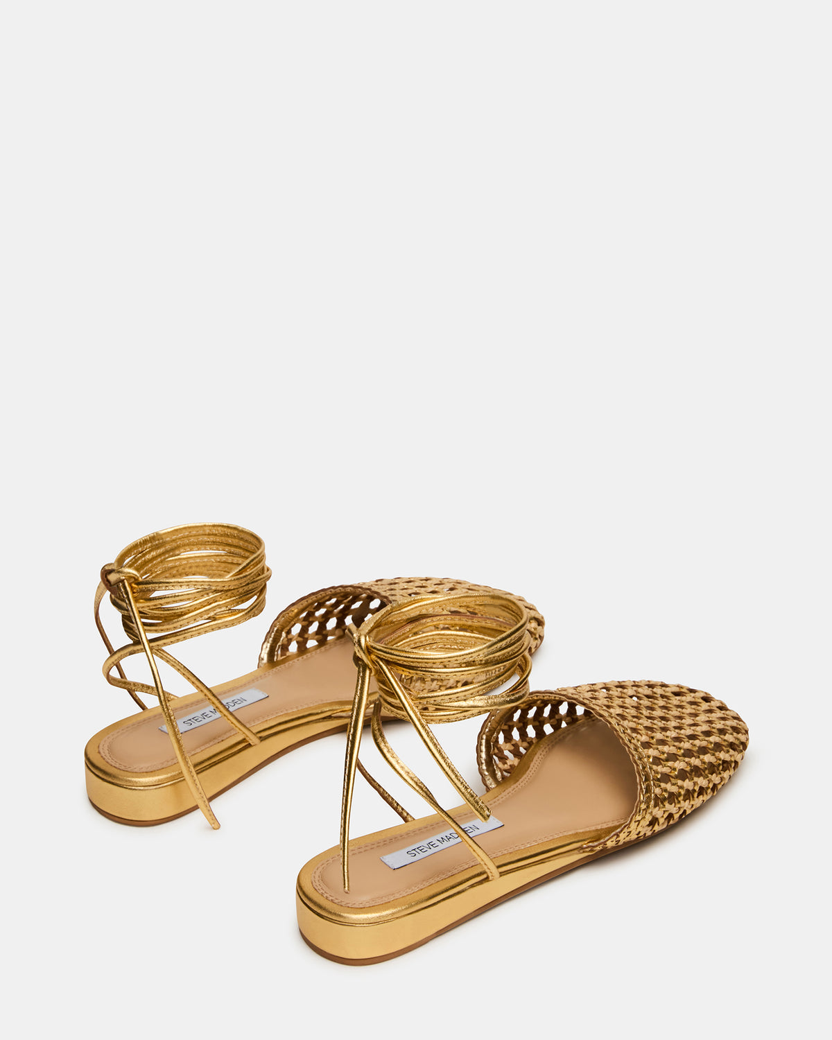 FLUTTER Gold Woven Mule Leg-Ties Strappy Women's Flat