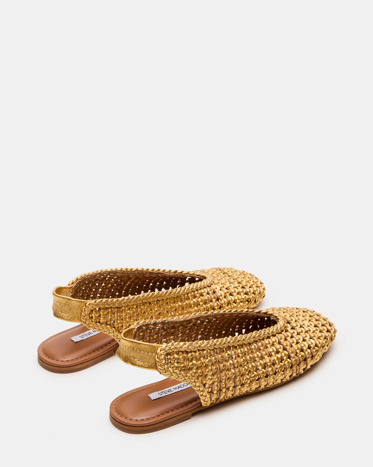 RUMI Gold Leather Woven Slingback Round-Toe Women's Flat