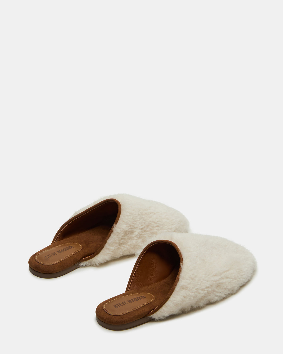 PEARSON Faux Fur Cream Rounded-Toe Slip-On Women's Flat