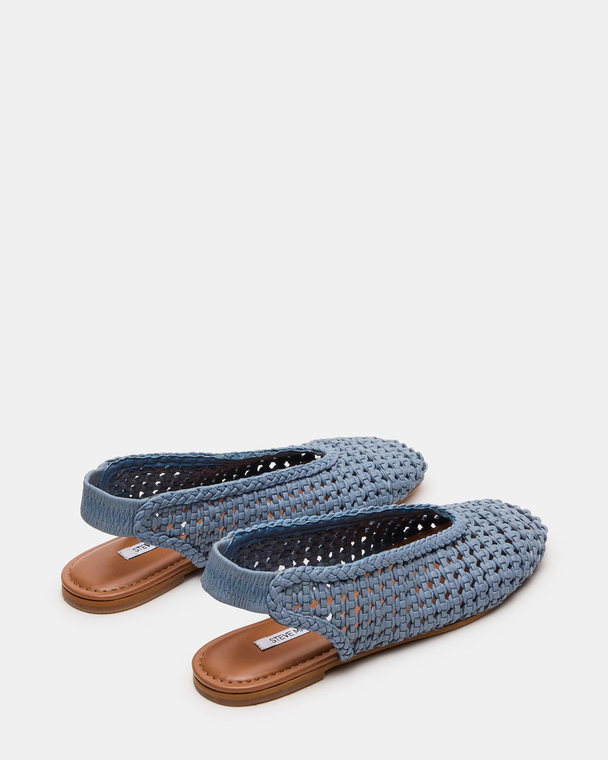 RUMI Blue Leather Woven Slingback Round-Toe Women's Flat