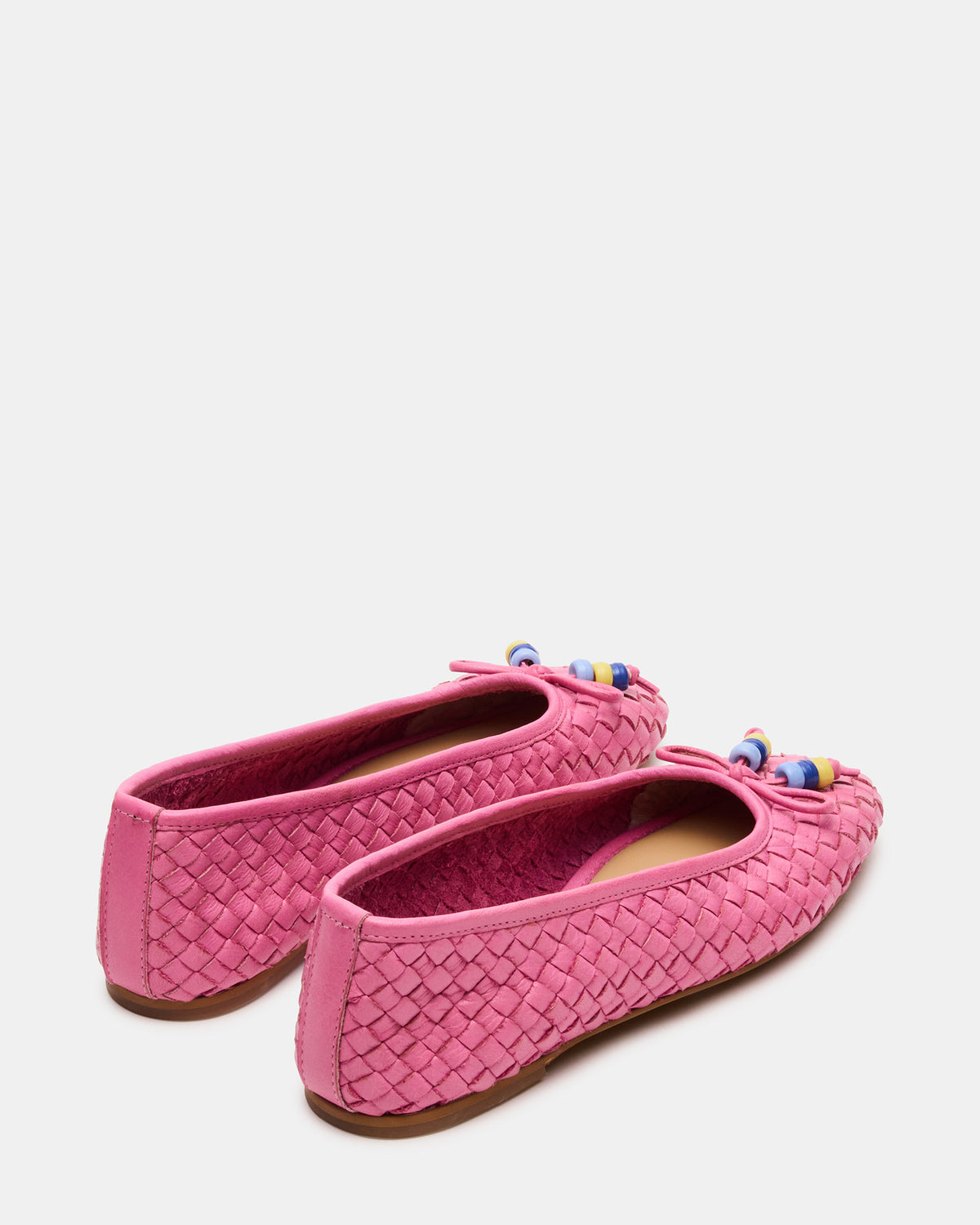 DIVY Pink Leather Woven Bow Ballet Round-Toe Women's Flat