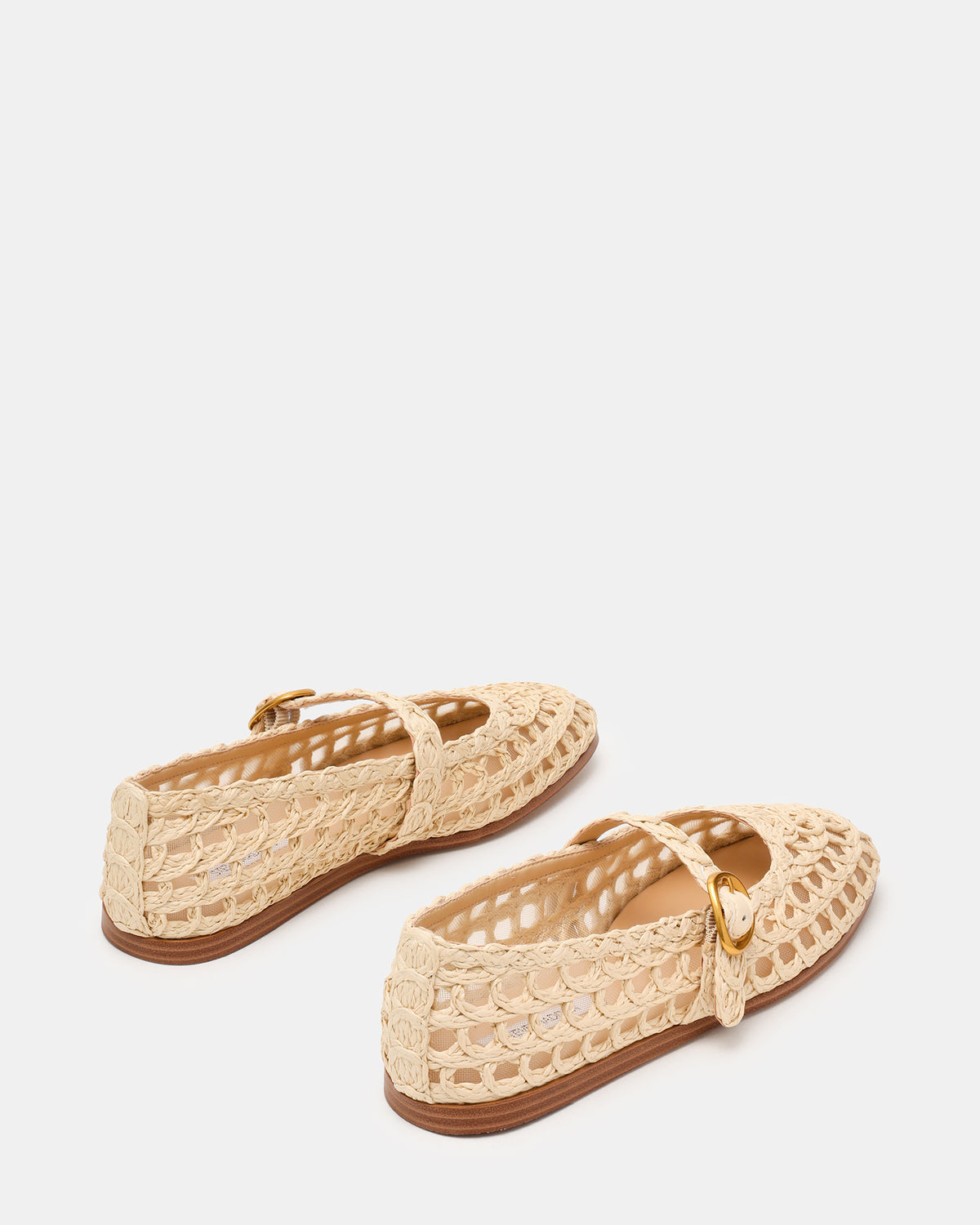 MELODY Natural Raffia Mary Jane Woven Buckle Round-Toe Women's Flat