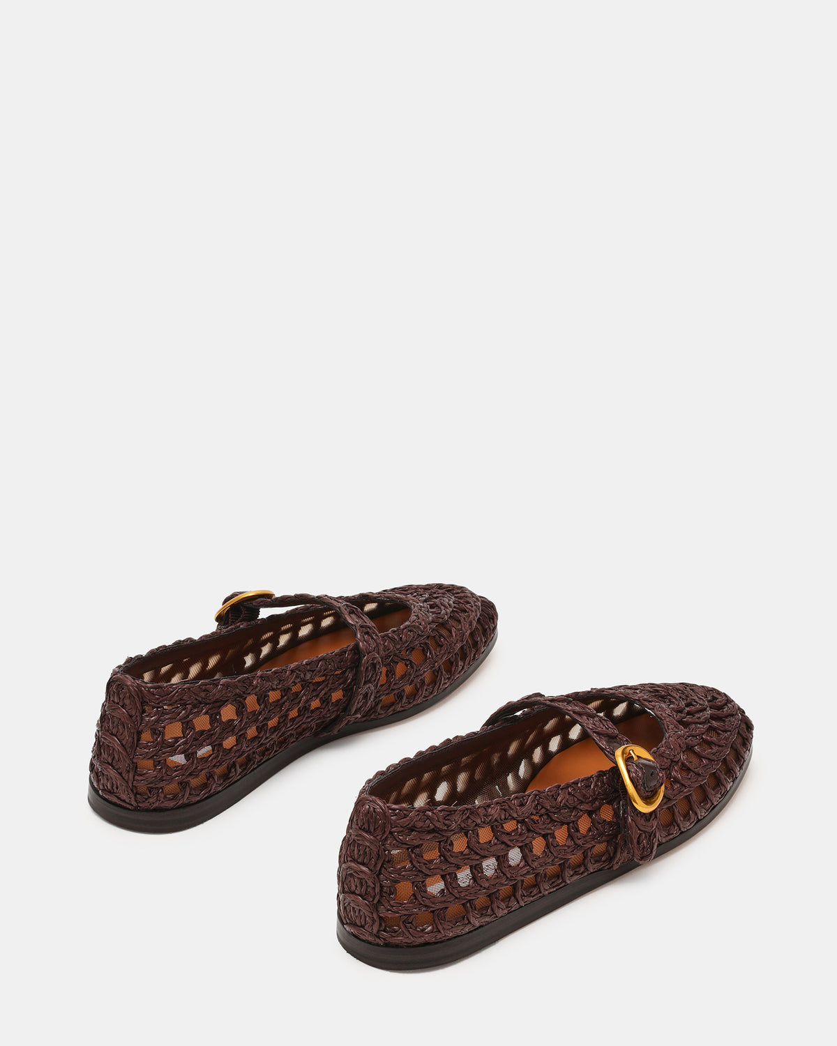 MELODY Brown Raffia Mary Jane Woven Buckle Round-Toe Women's Flat