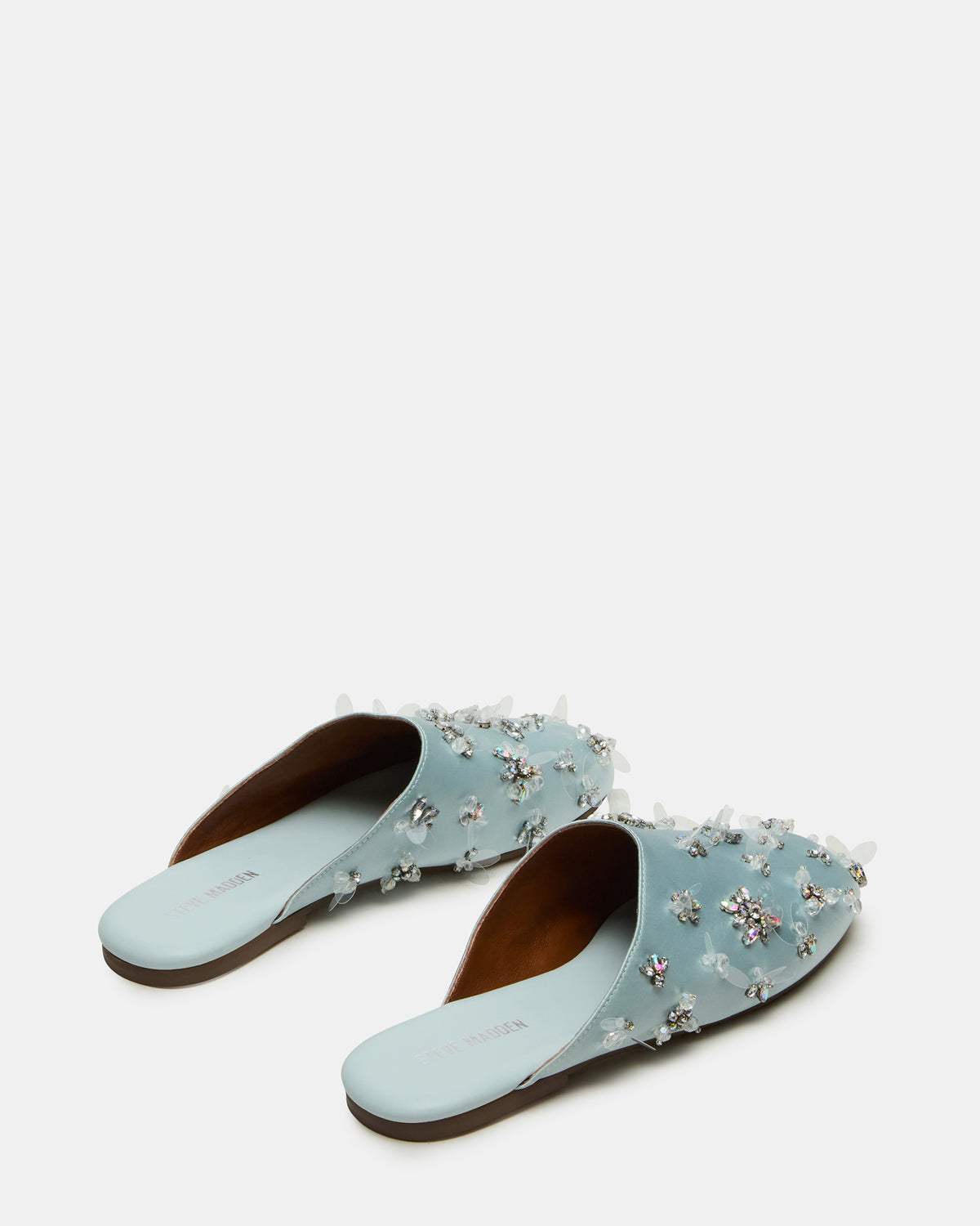 PEARSON Blue Satin Rhinstones Rounded-Toe Slip-On Women's Flat