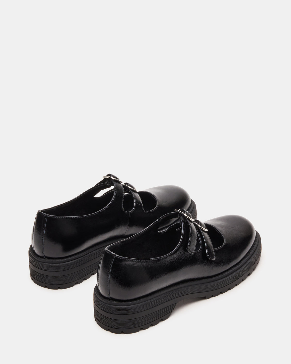 ALBA Black Leather Platform Lug Mary Jane Women's Loafer
