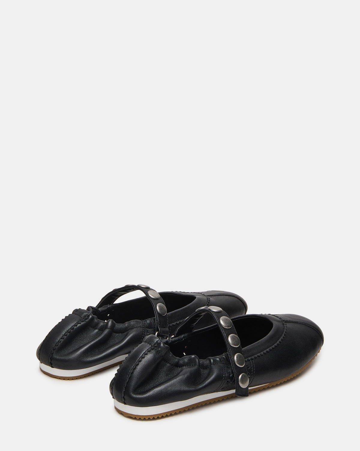 ANAYA Black Leather Studs Mary Jane Ballet Women's Flat