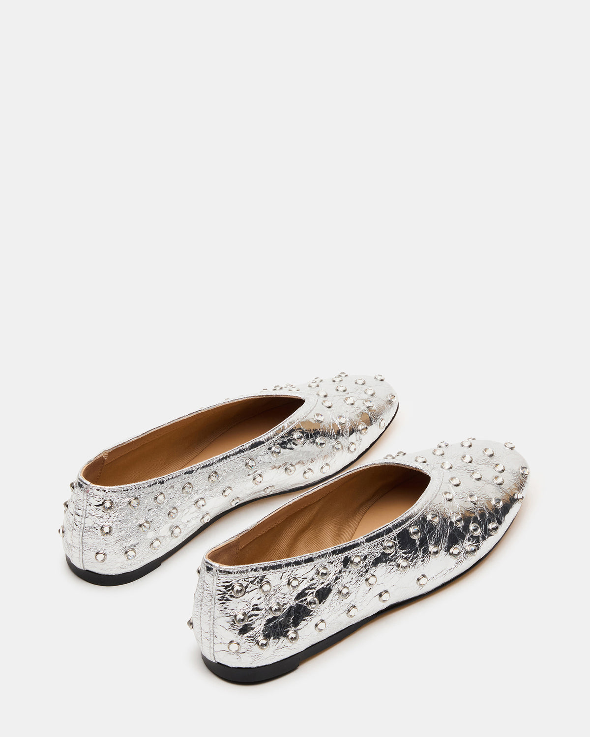 LENI Silver Rhinestones Square-Toe Ballet Women's Flat