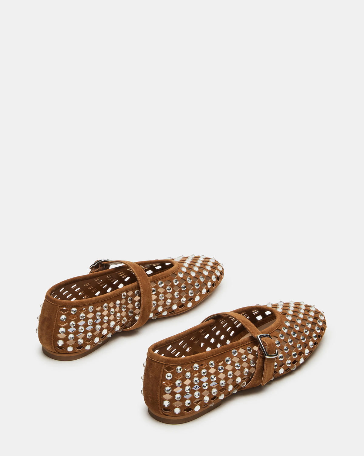 DREAMING Chestnut Suede Rhinestones Women's Mary Jane Flats