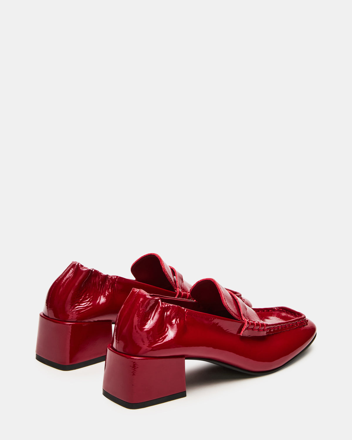 ESTEE Red Crinkle Patent Square-Toe Heeled Women's Loafer