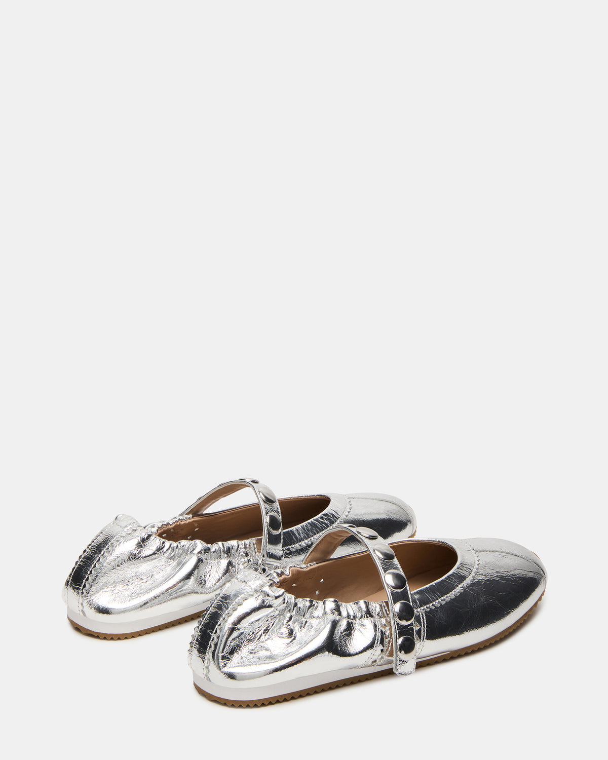ANAYA Silver Leather Studs Mary Jane Ballet Women's Flat