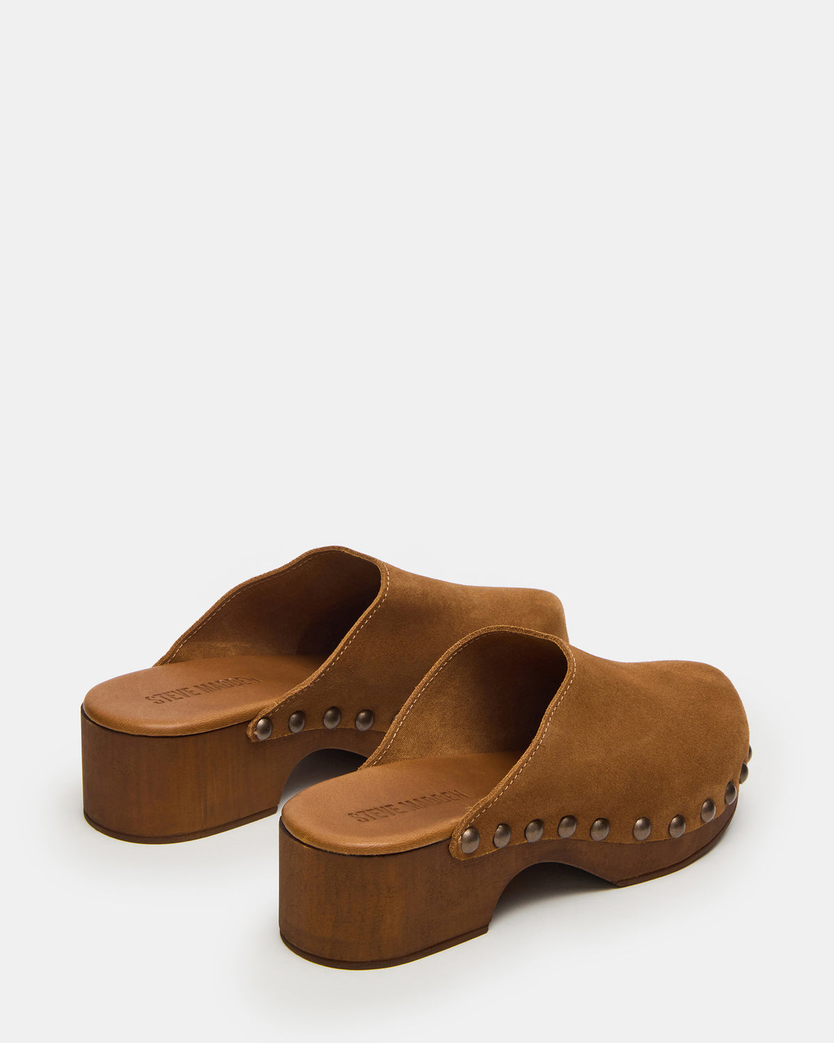 DANVER Chestnut Suede Studded Slip-On Mule Clog Women's Flat