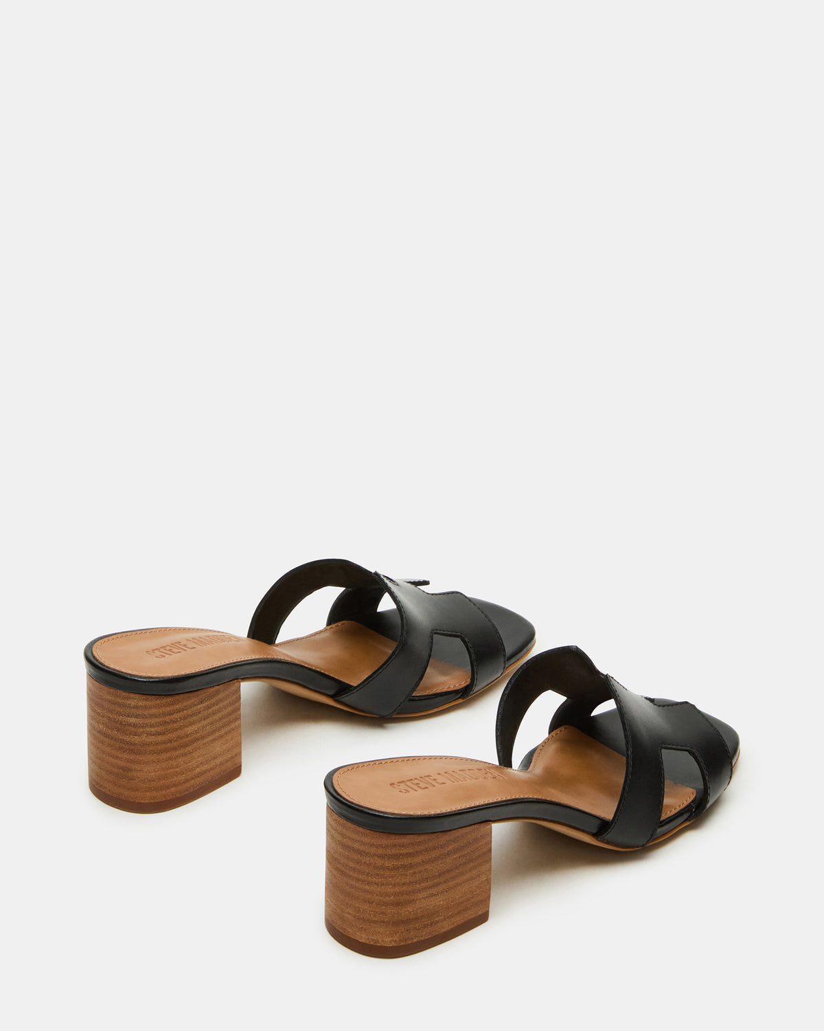 HANA Black Leather Square-Toe Mule Block Heel Women's Sandal