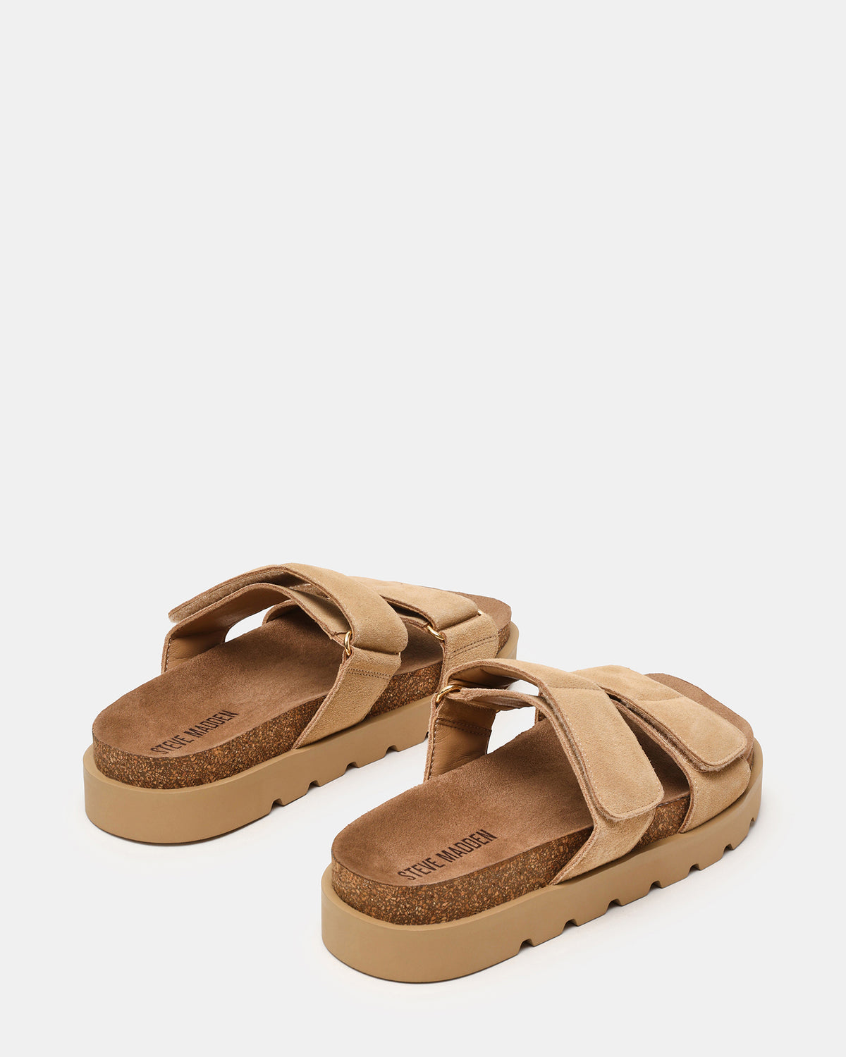 LUTHER Taupe Suede Velcro Strap Slip-On Square-Toe Women's Sandals