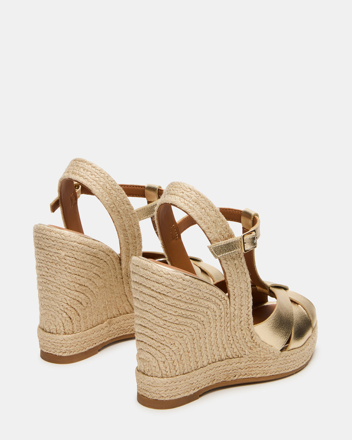 THELMA Gold Leather Espadrille Wedge Ankle Strap Women's Sandal
