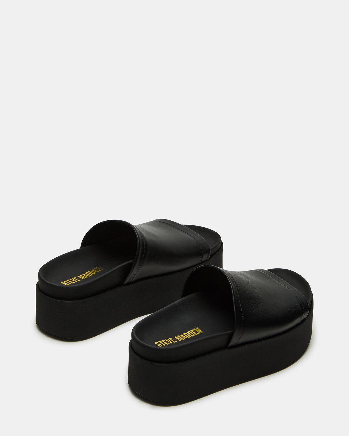 ARWEN Black Leather Women's Platform Footbed Slide Chunky Sandal