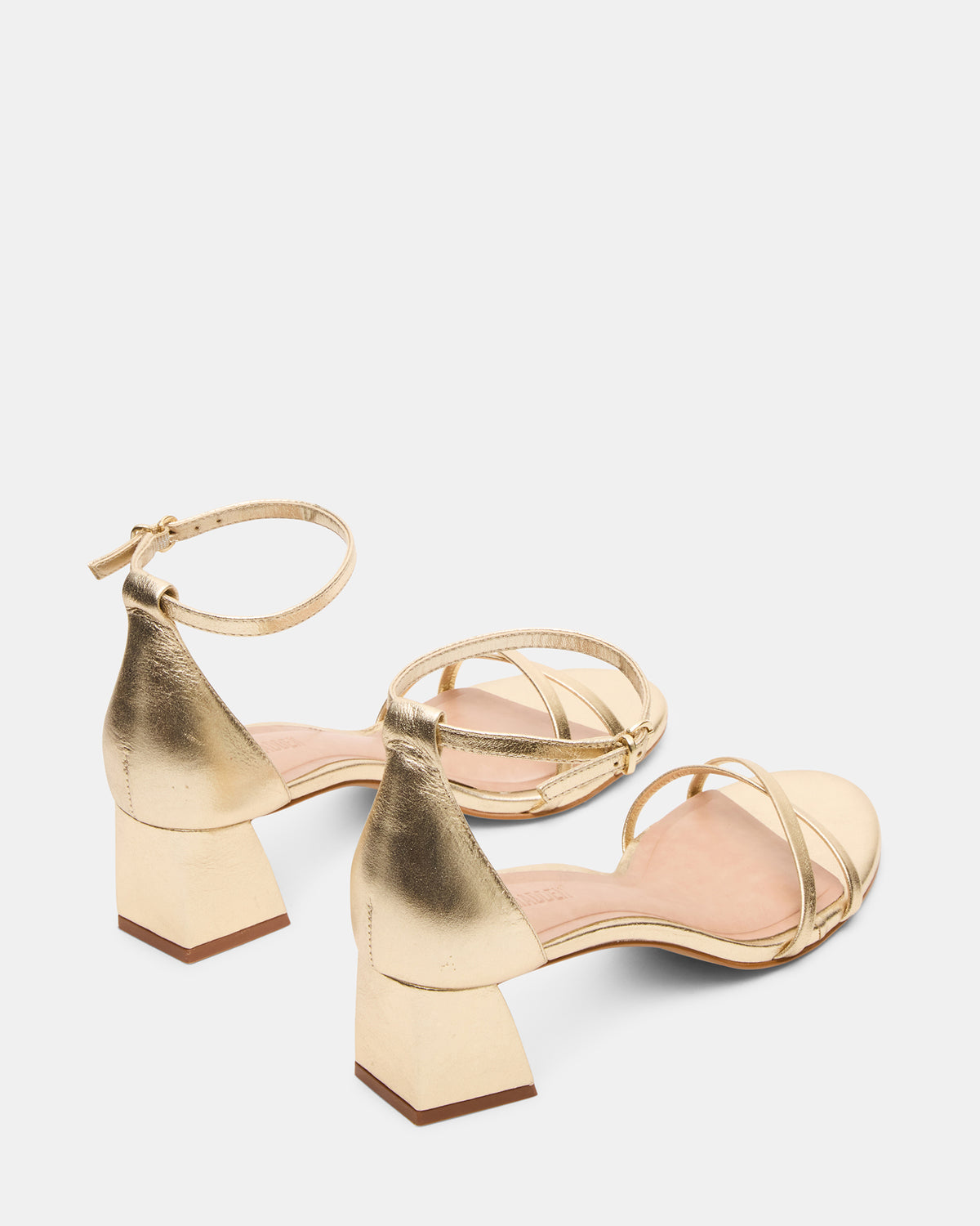 RAE Gold Leather Strappy Block Heel Women's Sandal