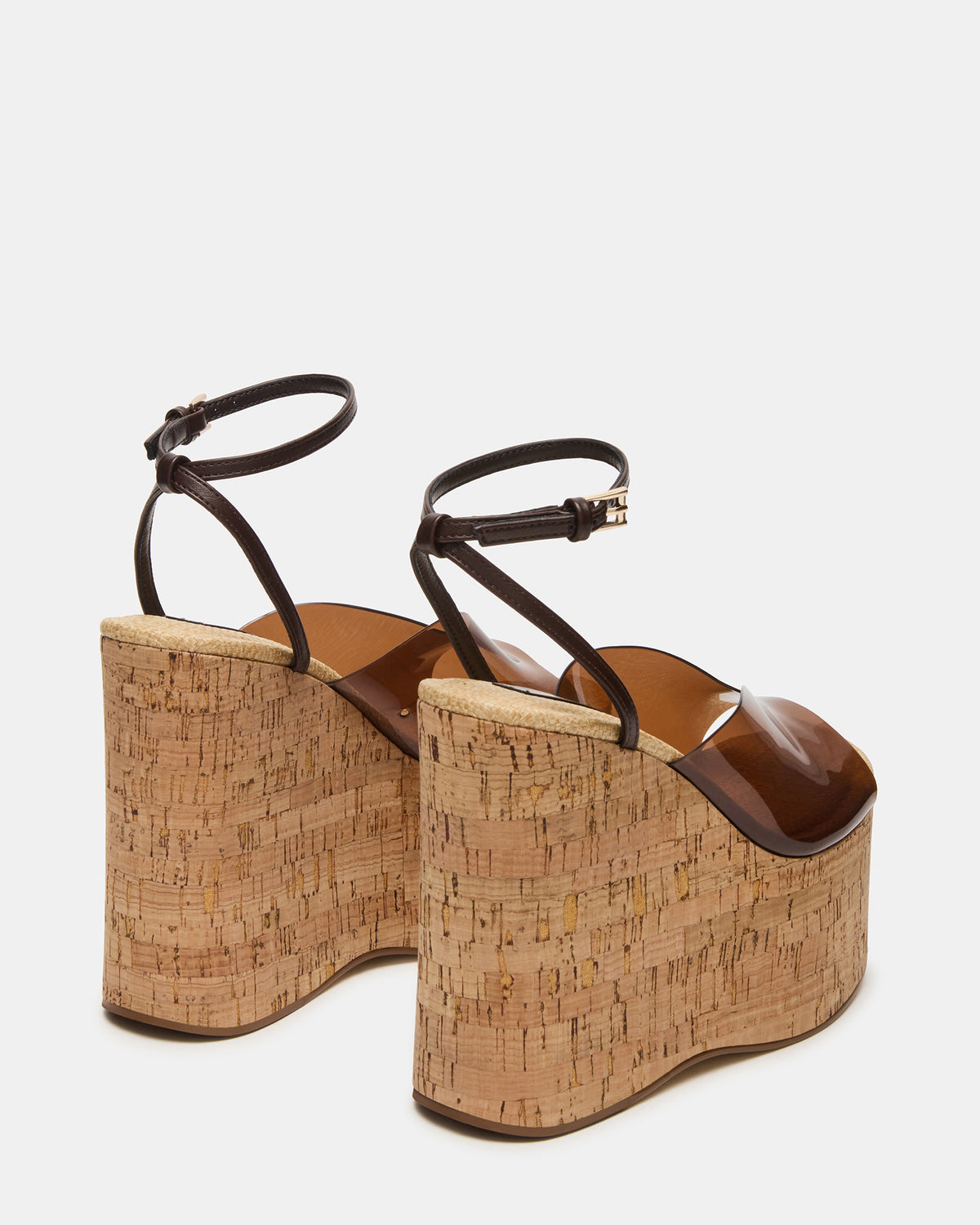 SINAI Brown Square-Toe Platform Wedge Strappy Women's Sandal