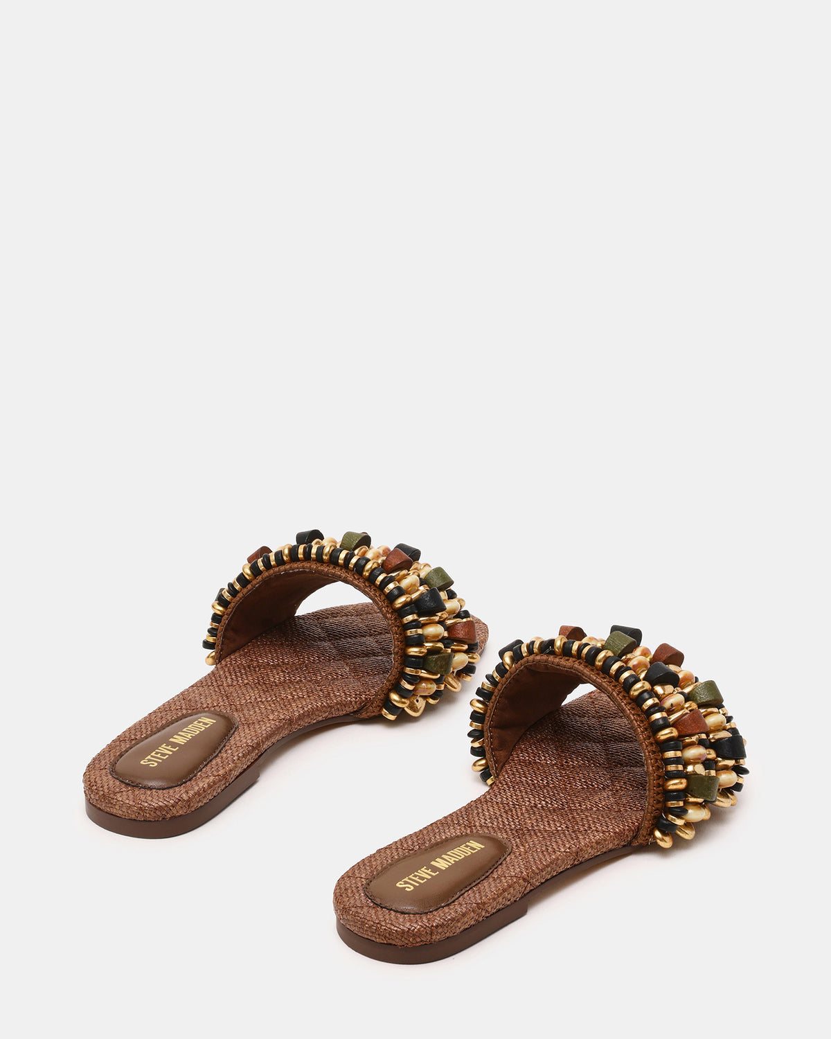 MARIKA Beads Brown Raffia Round-Toe Slide Women's Sandal
