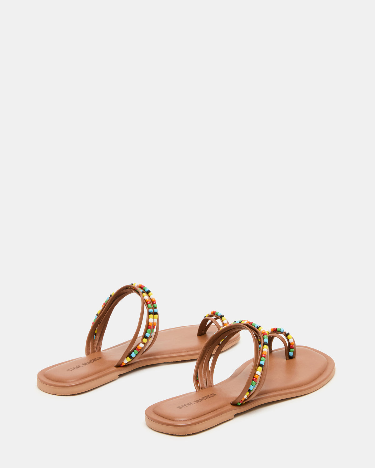 NABILA Tan Multi Sqaure-Toe Beaded Women's Sandal