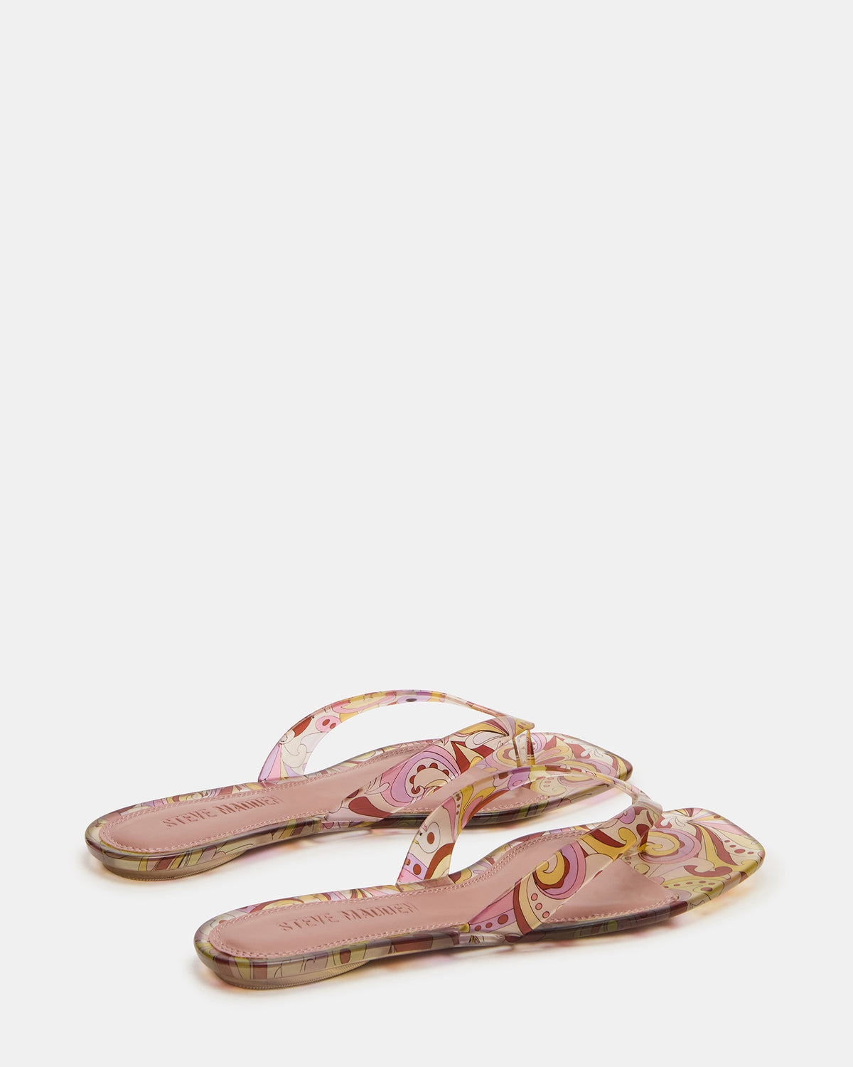 TRELLA Jelly Pink Print Square-Toe Thong Women's Sandal