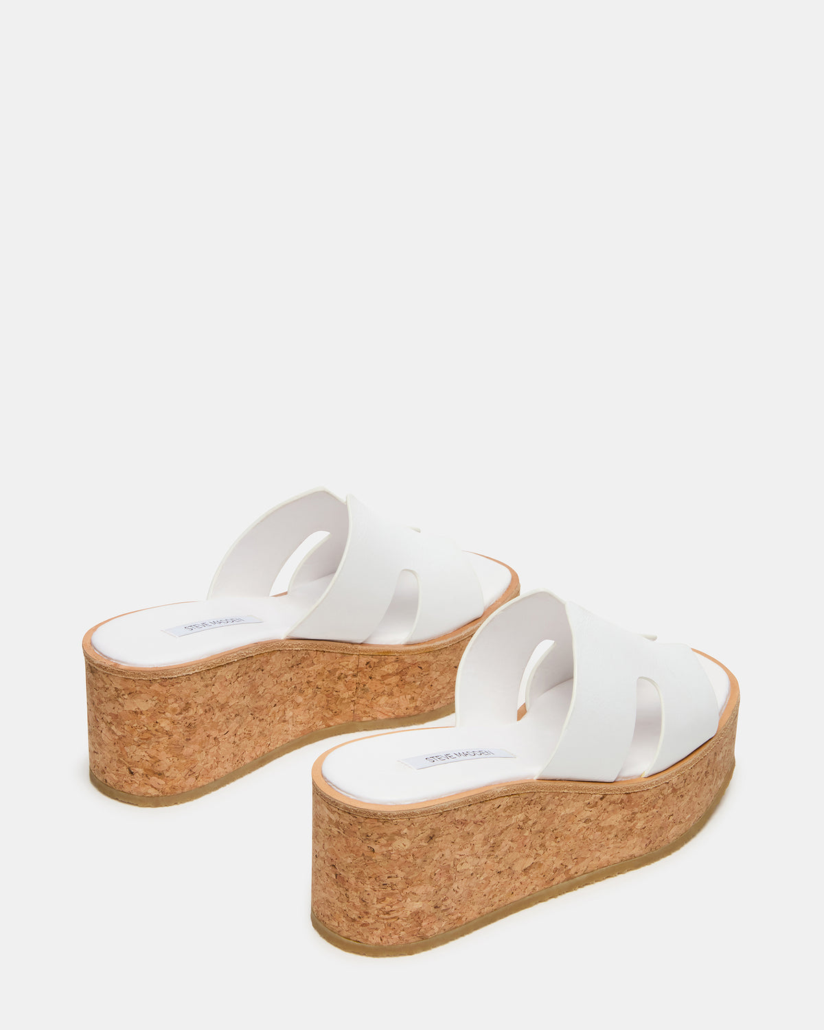 HARMONY White Leather Wedge Mule Cork Platform Women's Sandal