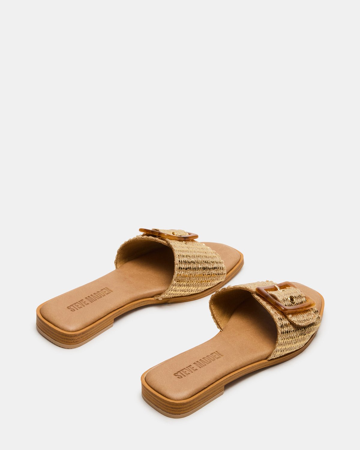 HAPP Gold Square-Toe Raffia Slide Women's Sandal