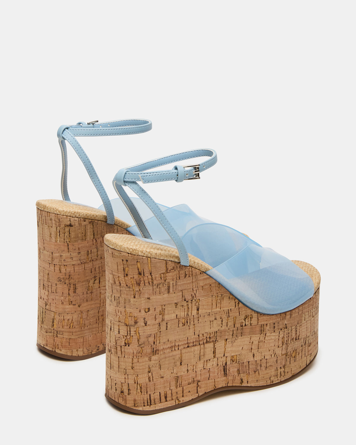 SINAI Light Blue Square-Toe Platform Wedge Strappy Women's Sandal