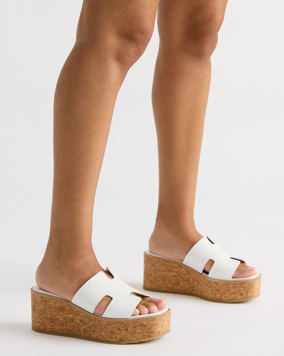 HARMONY Black Leather Wedge Mule Cork Platform Women's Sandal